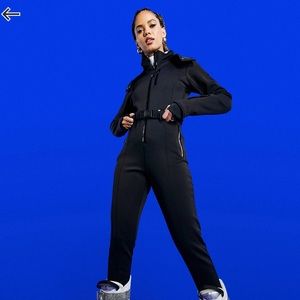 ASOS 4505 ski fitted belted ski suit with fur faux hood
